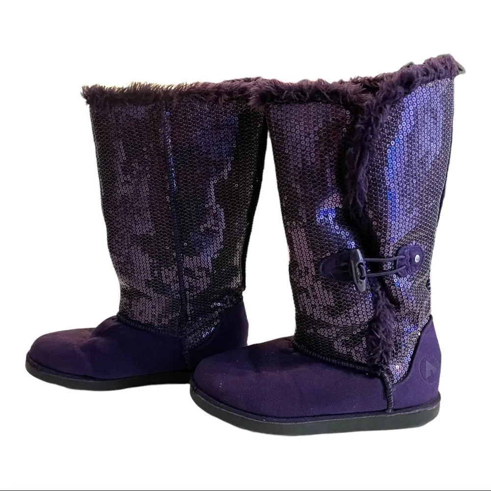 Airwalk Purple Sequin Faux Fur Lined Boots - Girls Size 1 1/2